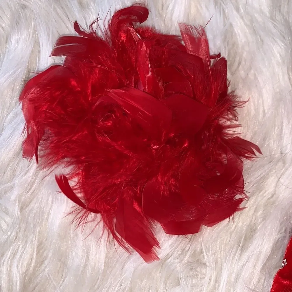 Kids Red velvet sequin and feather tap outfit
